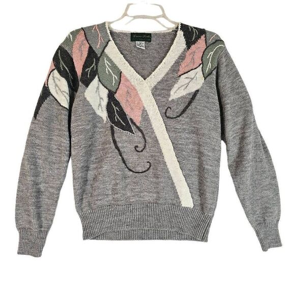 Vintage Women's V-Neck Fall Sweater Gray M - Picture 1 of 6